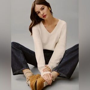 Reformation Cream Ivory Cashmere Knit Vneck Oversized Sweater Classic Chic Small